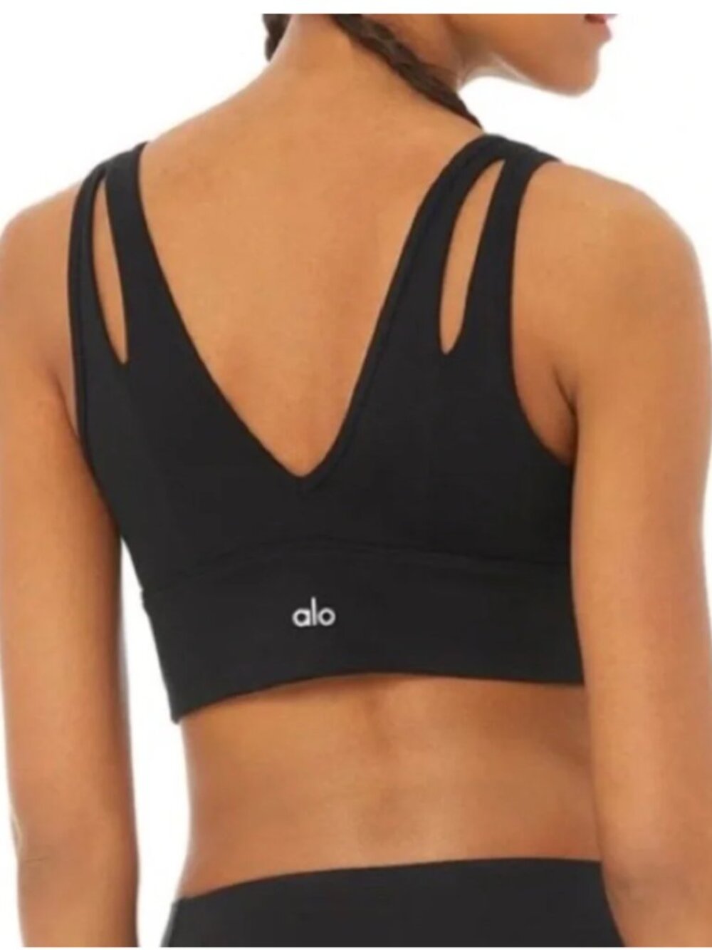 ALO YOGA Black United Long Sports Bra Double V Neck Small